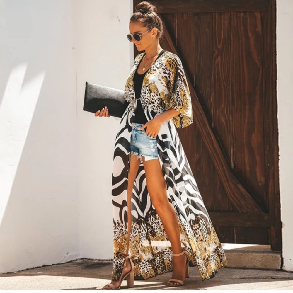 🏝️NWT G😍RGEOUS ANIMAL🦓PRINT DUSTER/SWIM COVERUP🐆